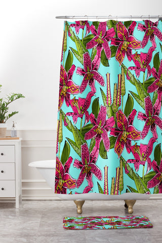 Sharon Turner Stargazer Lilies Shower Curtain And Mat