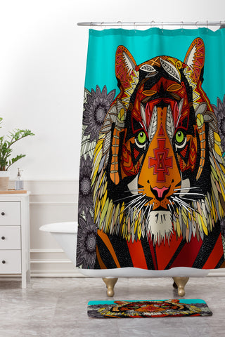 Sharon Turner Tiger Chief Shower Curtain And Mat