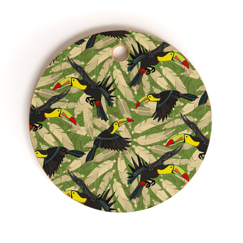 Sharon Turner toucan feather jungle Cutting Board Round