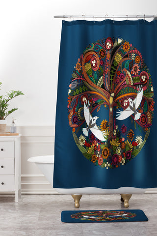 Sharon Turner tree of life blue Shower Curtain And Mat
