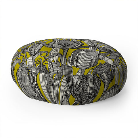 Sharon Turner tulip decay chartreuse Floor Pillow Round