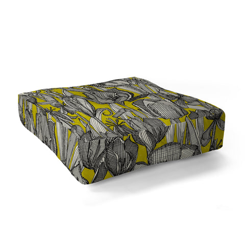 Sharon Turner tulip decay chartreuse Floor Pillow Square