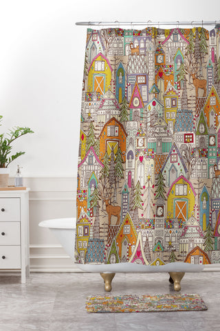 Sharon Turner vintage gingerbread town Shower Curtain And Mat