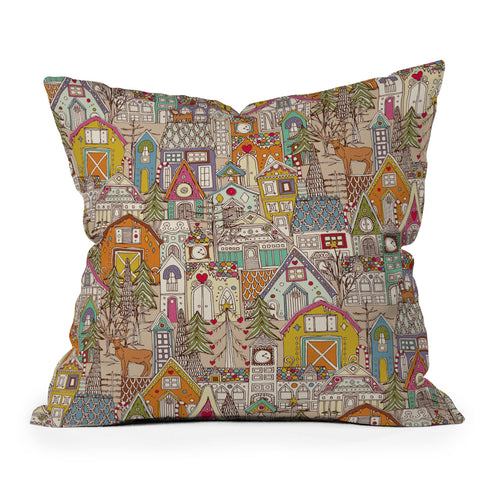 Sharon Turner vintage gingerbread town Throw Pillow