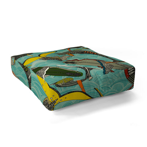 Sharon Turner whales and waves Floor Pillow Square