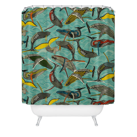 Sharon Turner whales and waves Shower Curtain