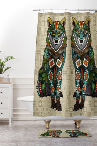 Sharon Turner wolf natural Shower Curtain And Mat