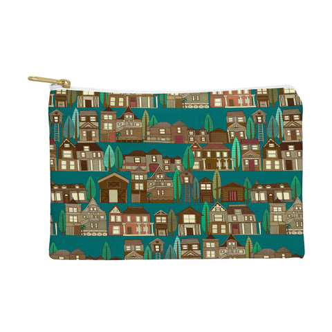 Sharon Turner wooden buildings teal Pouch