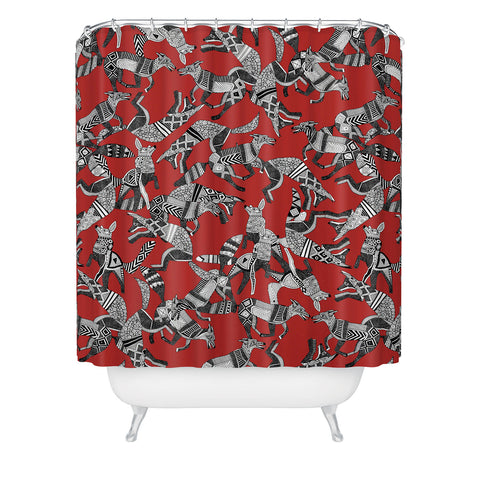Sharon Turner woodland fox party red Shower Curtain