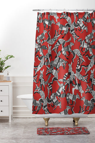 Sharon Turner woodland fox party red Shower Curtain And Mat
