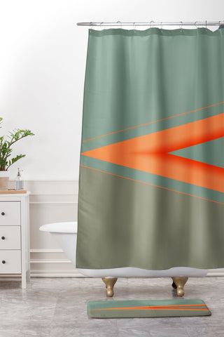 Sheila Wenzel-Ganny Army Green Orange Stripe Shower Curtain And Mat