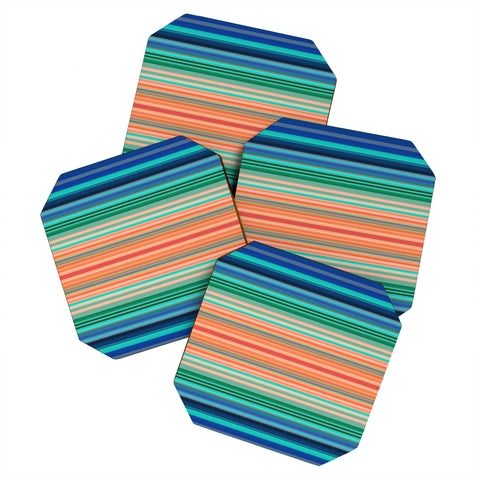Sheila Wenzel-Ganny Bold Blue Orange Stripes Coaster Set