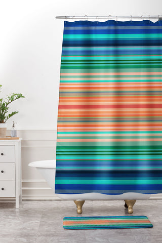 Sheila Wenzel-Ganny Bold Blue Orange Stripes Shower Curtain And Mat
