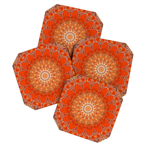 Sheila Wenzel-Ganny Detailed Orange Boho Mandala Coaster Set