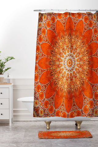 Sheila Wenzel-Ganny Detailed Orange Boho Mandala Shower Curtain And Mat