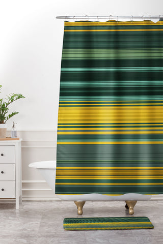 Sheila Wenzel-Ganny Emerald Gold Classic Stripes Shower Curtain And Mat