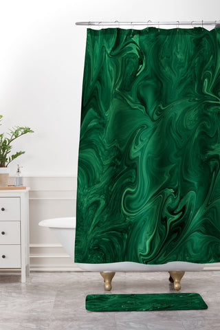 Sheila Wenzel-Ganny Emerald Green Abstract Shower Curtain And Mat