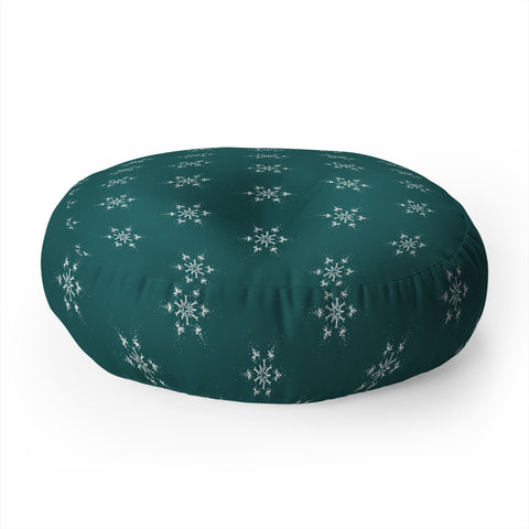 Sheila Wenzel-Ganny Holiday Green Snowflakes Floor Pillow Round