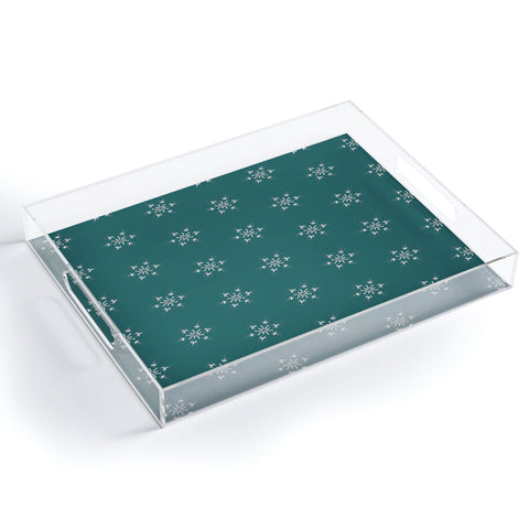 Sheila Wenzel-Ganny Holiday Green Snowflakes Acrylic Tray