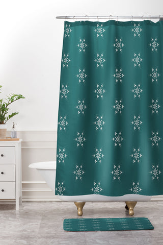 Sheila Wenzel-Ganny Holiday Green Snowflakes Shower Curtain And Mat
