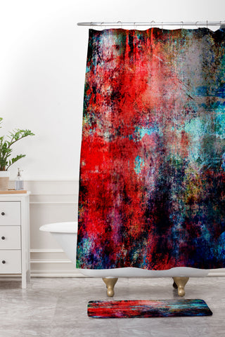 Sheila Wenzel-Ganny Modern Red Abstract Shower Curtain And Mat