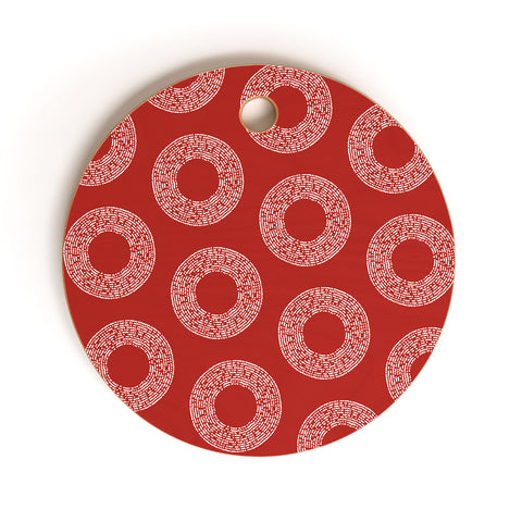 Sheila Wenzel-Ganny Red White Abstract Polka Dots Cutting Board Round