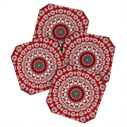 Sheila Wenzel-Ganny Red White Bohemian Mandala Coaster Set