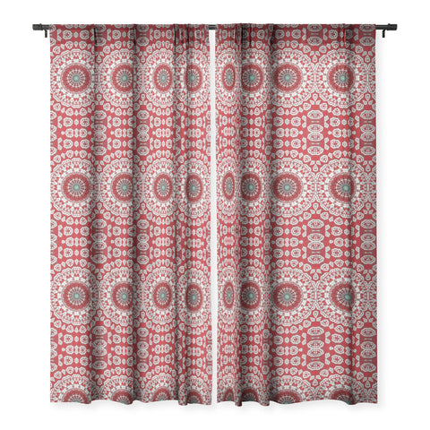 Sheila Wenzel-Ganny Red White Bohemian Mandala Sheer Window Curtain