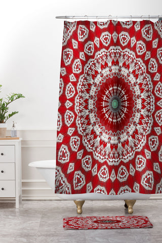 Sheila Wenzel-Ganny Red White Bohemian Mandala Shower Curtain And Mat