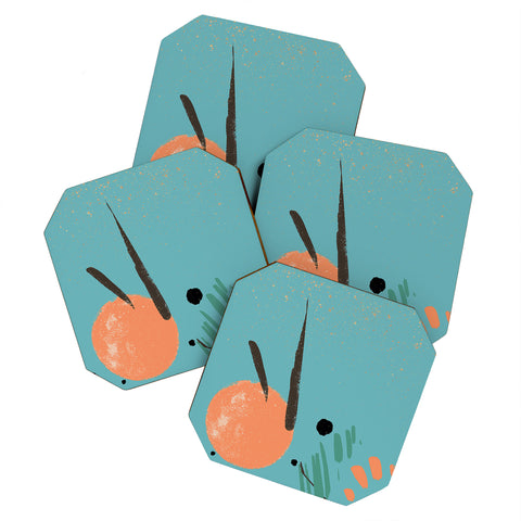 Sheila Wenzel-Ganny Turquoise Citrus Abstract Coaster Set