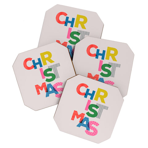 Showmemars Christmas colorful typography Coaster Set