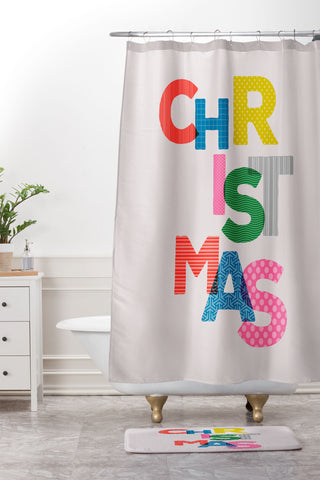 Showmemars Christmas colorful typography Shower Curtain And Mat