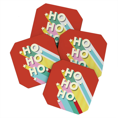Showmemars Ho Ho Ho Christmas typography Coaster Set