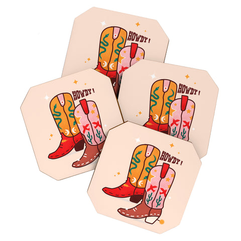 Showmemars Howdy Cowboy Boots Coaster Set
