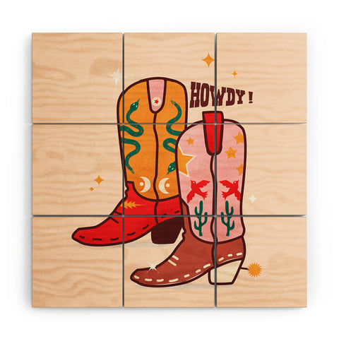 Showmemars Howdy Cowboy Boots Wood Wall Mural