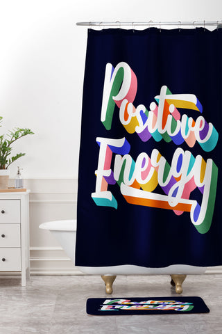 Showmemars Positive Energy typography Shower Curtain And Mat