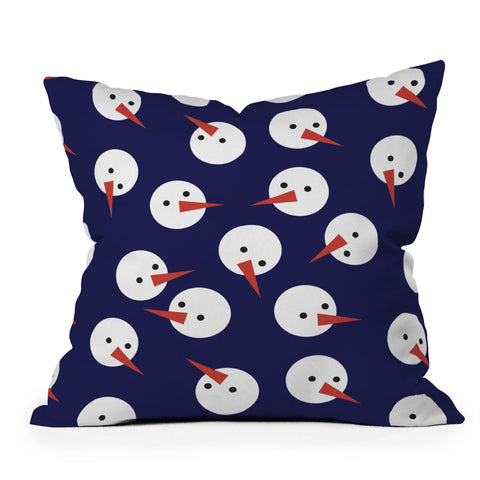 Showmemars Snowmen pattern on dark Throw Pillow