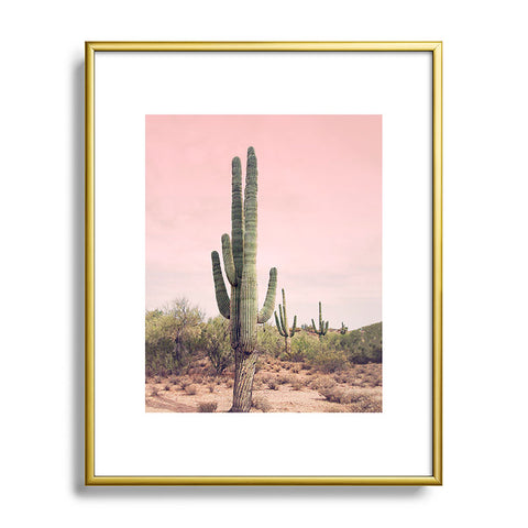 Sisi and Seb Blush Sky Cactus Metal Framed Art Print
