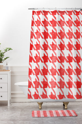 Social Proper Candy Houndstooth Shower Curtain And Mat
