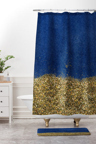 Social Proper Dipped in Gold Navy Shower Curtain And Mat