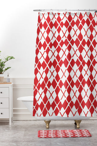 Social Proper Holiday Argyle Shower Curtain And Mat