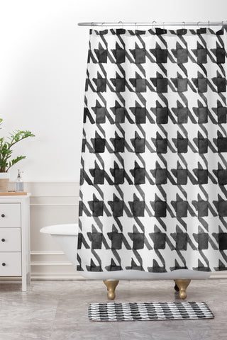 Social Proper Houndstooth BW Shower Curtain And Mat