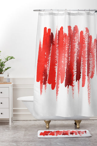 Social Proper Red Strokes Shower Curtain And Mat