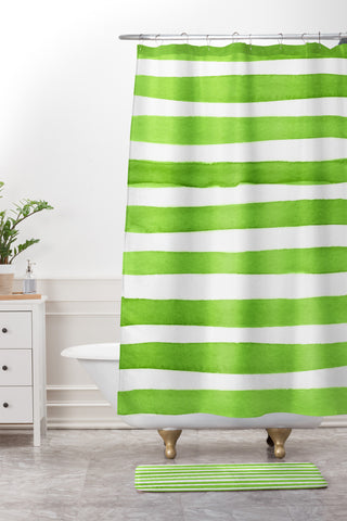 Social Proper Spruce Stripes Shower Curtain And Mat