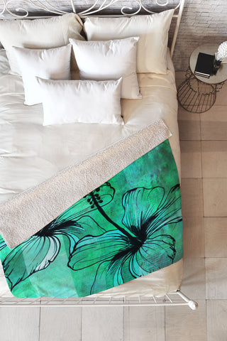 Sophia Buddenhagen Aqua Floral Fleece Throw Blanket