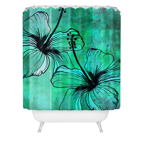 Sophia Buddenhagen Aqua Floral Shower Curtain