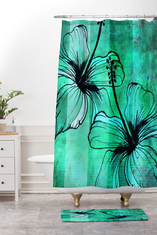 Sophia Buddenhagen Aqua Floral Shower Curtain And Mat