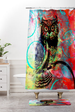 Sophia Buddenhagen Color Owl Shower Curtain And Mat
