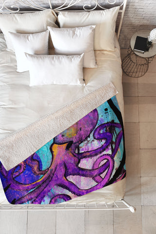 Sophia Buddenhagen Purple Octopus Fleece Throw Blanket