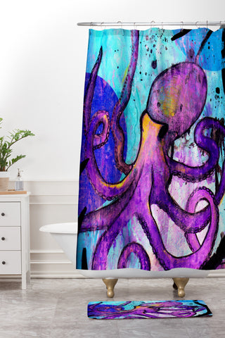 Sophia Buddenhagen Purple Octopus Shower Curtain And Mat